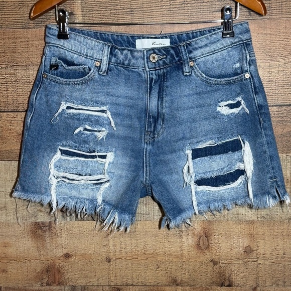 KanCan Ella High Rise Patched & Fray Hem Mom Shorts Size 27 - Picture 2 of 15